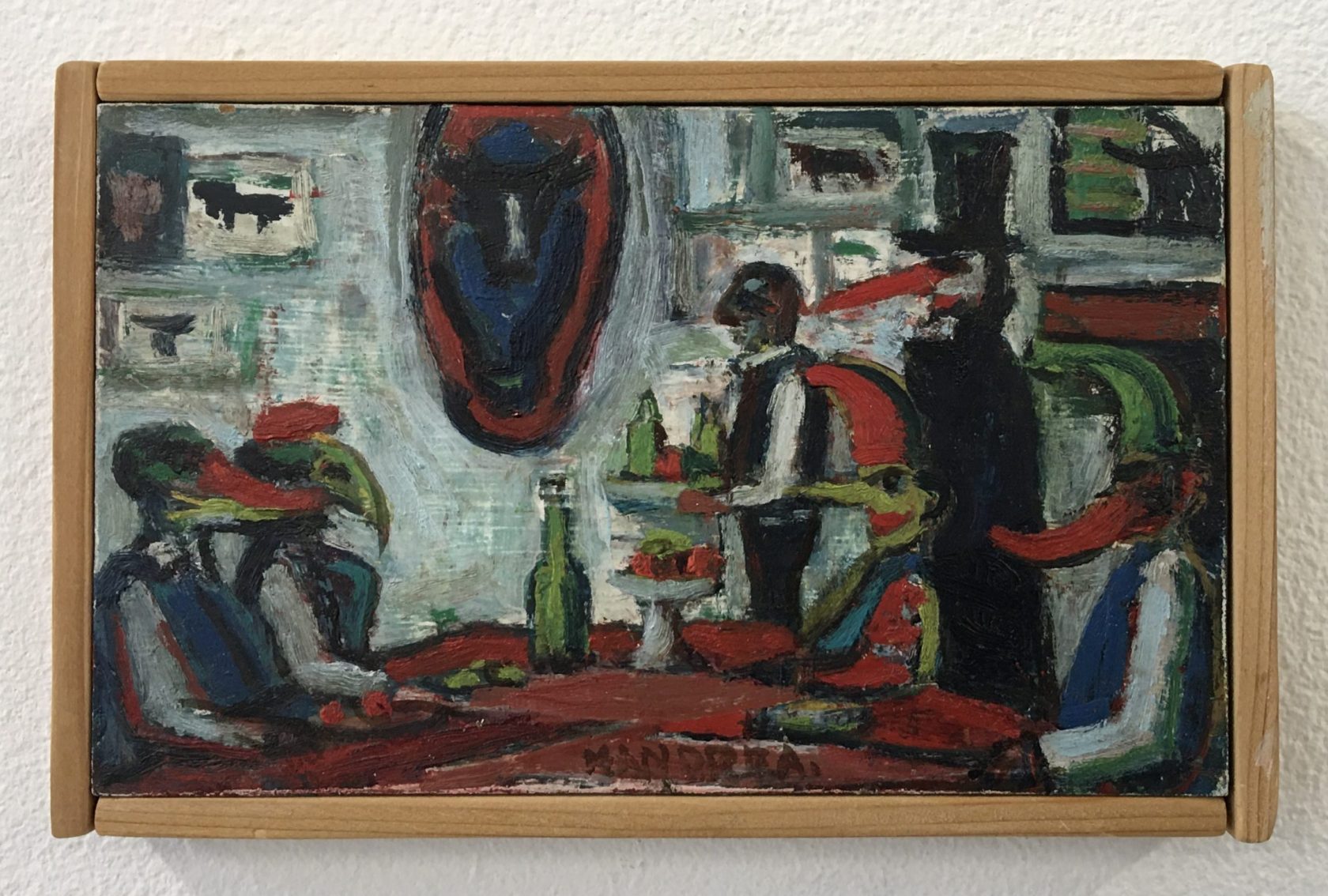 robe bleu, fond rouge en de schilderkunst